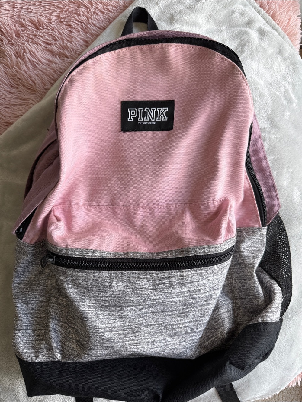 PINK Victoria's Secret Pink and Gray Canvas Backpack